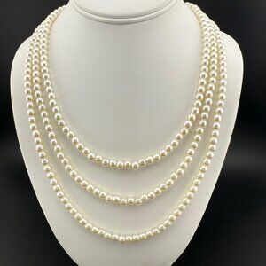 Faux Pearl Long Single Strand Necklace Elegant Opera Length Beaded Jewelry Acces